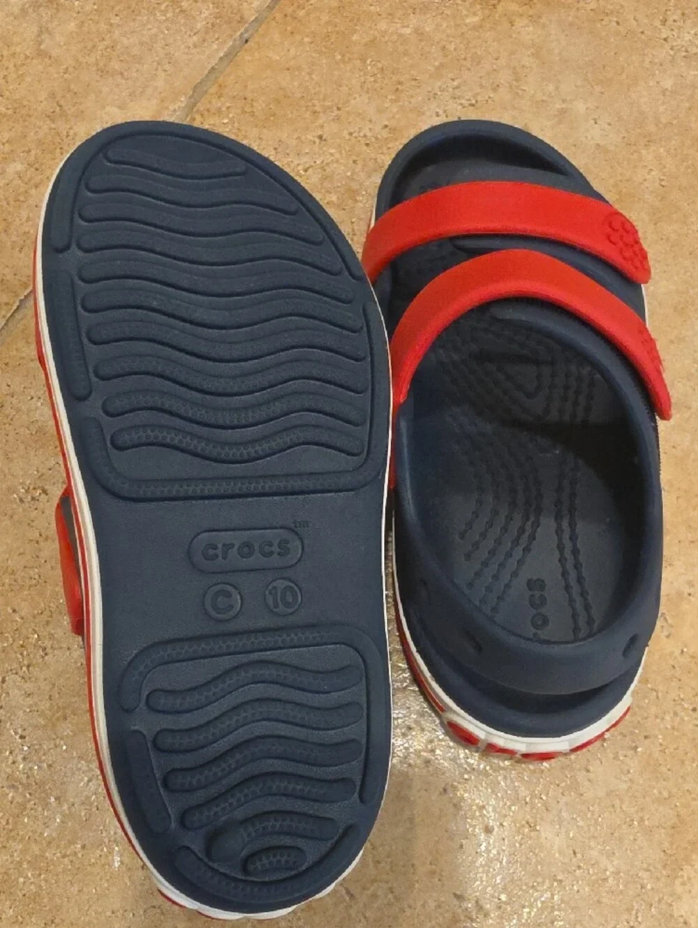 CROCS Kids Navy and Red Double-Strap Sandals